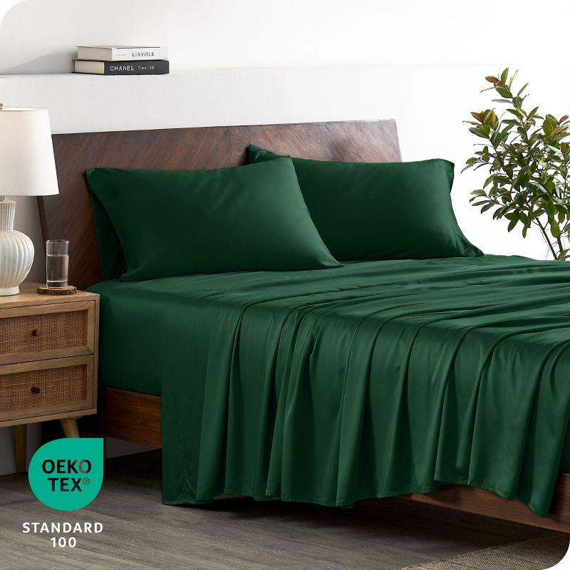 Twin XL Forest Green Rayon from Bamboo Solid Deep Pocket Sheet Set by Bare Home