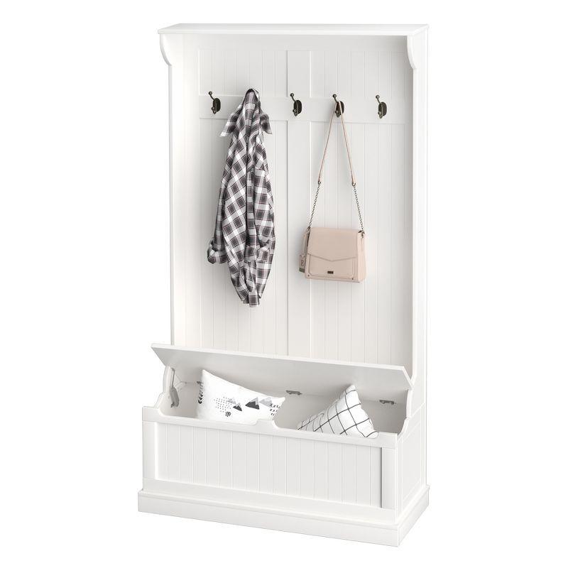 White Hall Tree with Storage Bench and Coat Rack