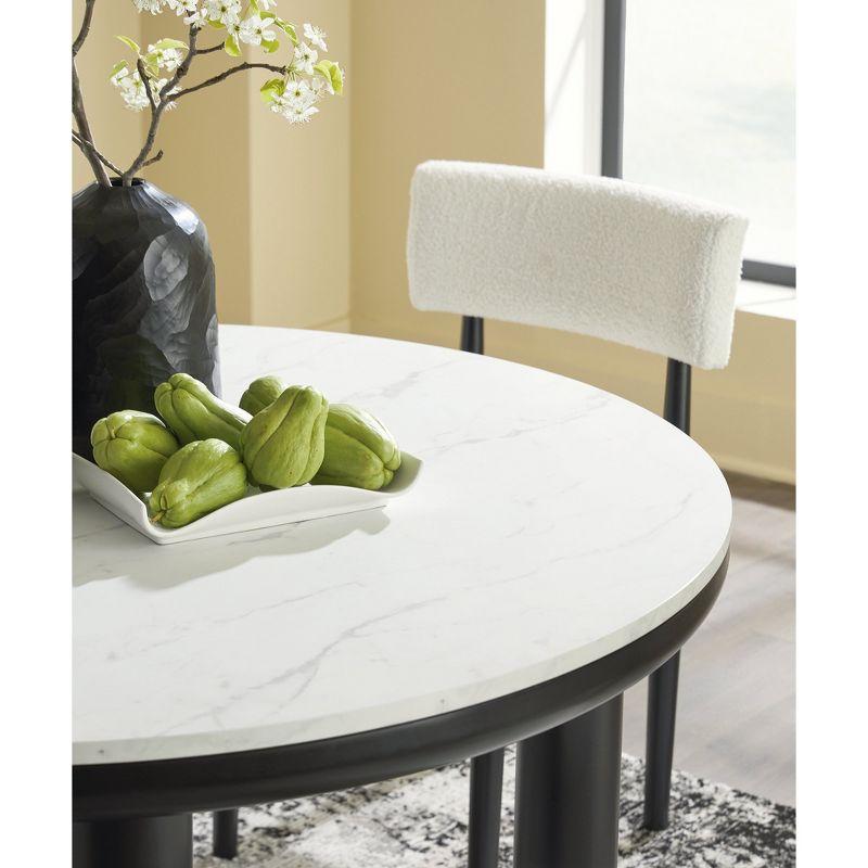 Dae Dining Table, Black Wood Legs, 45 Inch Round White Marble Top