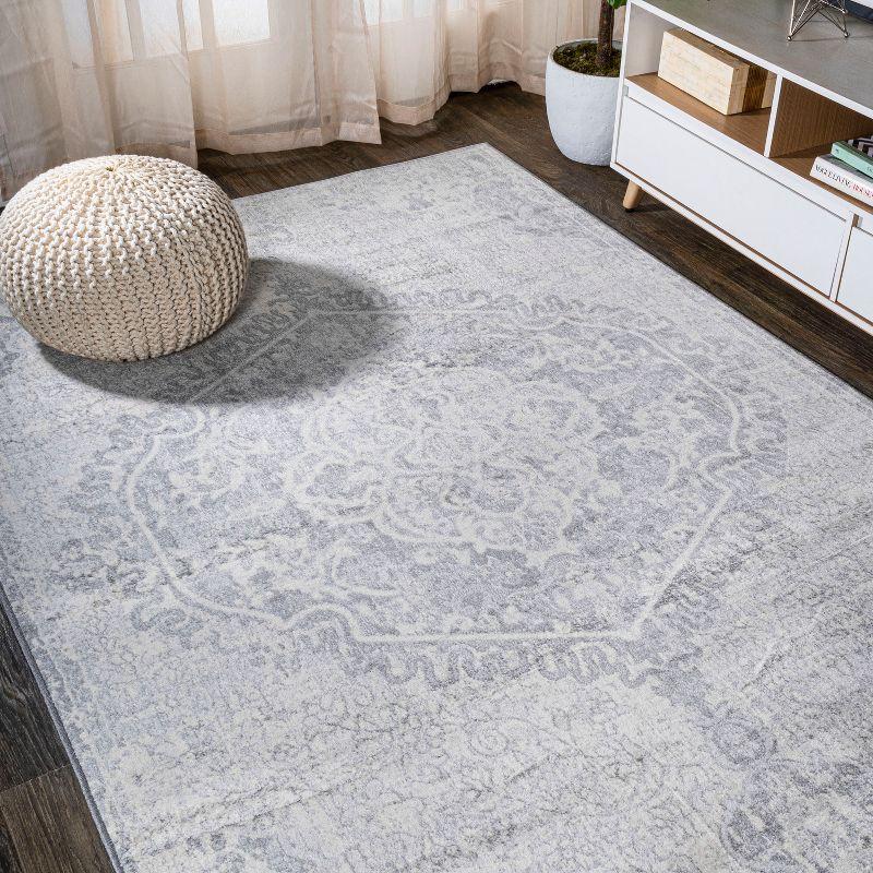 3' X 5' Modern Persian Vintage Medallion Area Rug, Gray/Ivory - JONATHAN Y