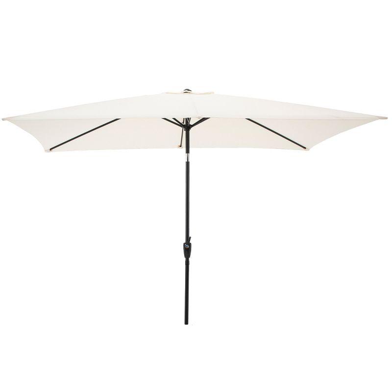 Beige Rectangular Steel Frame Patio Umbrella with Crank and Tilt