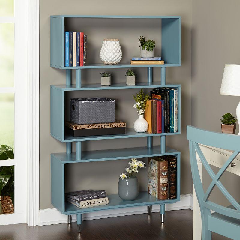 Antique Blue Wooden Corner Bookshelf with Cubes