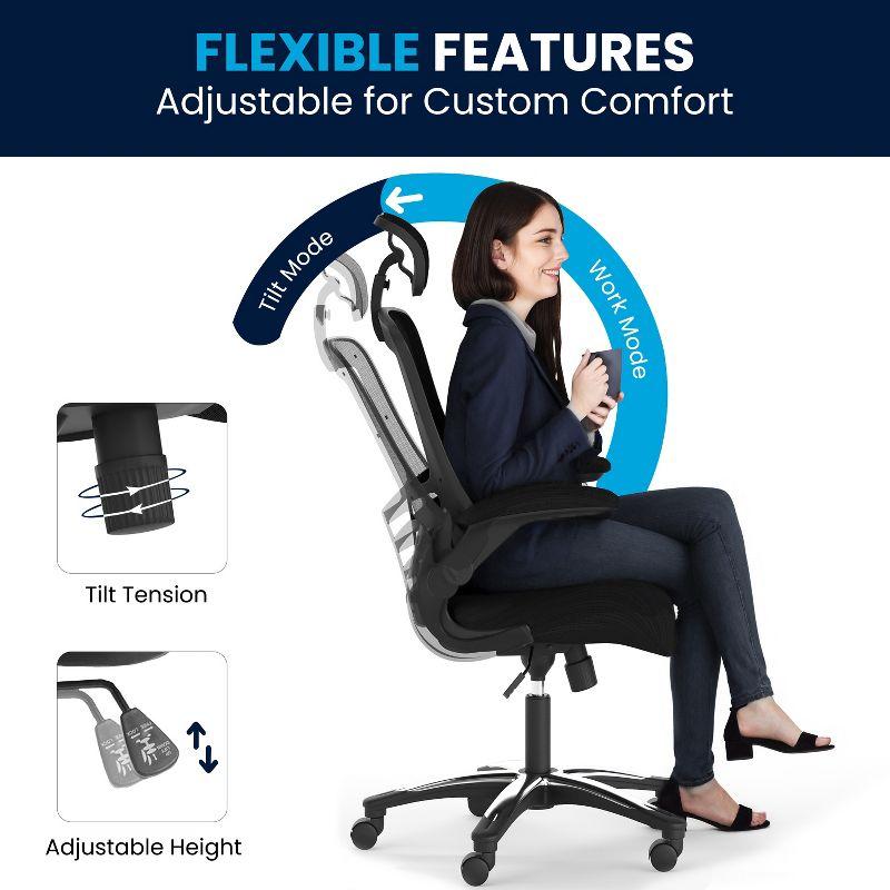 Flash Furniture Kelista High-Back Black Mesh Swivel Ergonomic Executive Office Chair with Flip-Up Arms and Adjustable Headrest