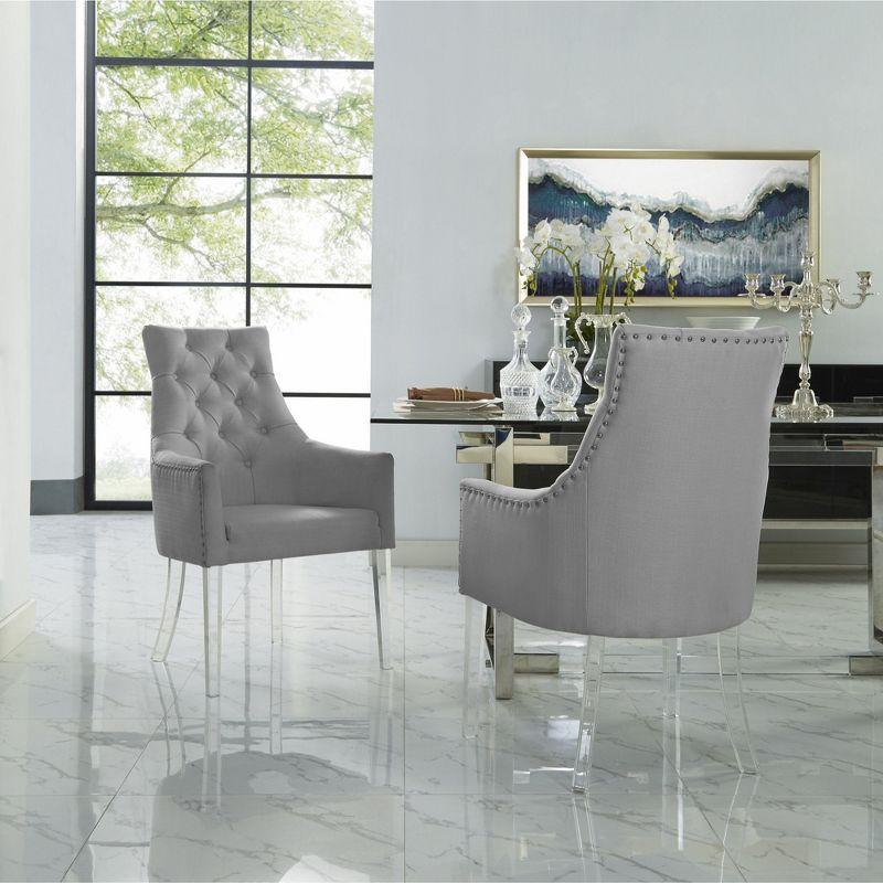 Inspired Home Marilyn Linen Button Tufted Swoop Arm Acrylic Leg Dining Chair (Set of 2), Light Grey