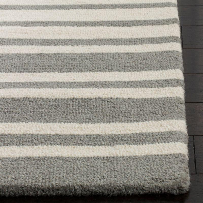 Gray and White Striped Hand-Tufted Wool Kids Rug