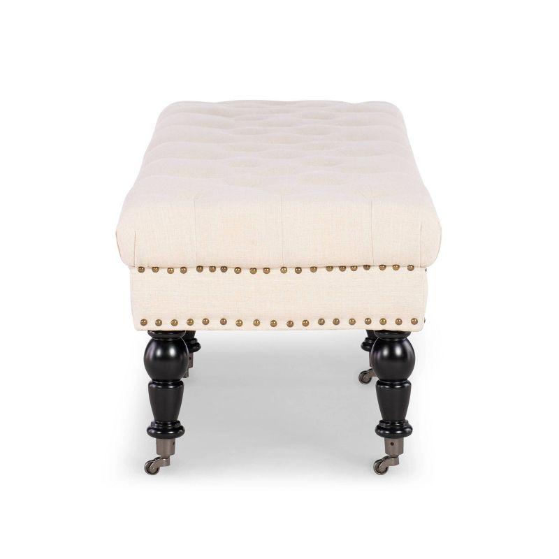 62" Isabelle Linen Tufted Bench with Nailhead Trim & Casters - Entryway, Bedroom - Linon