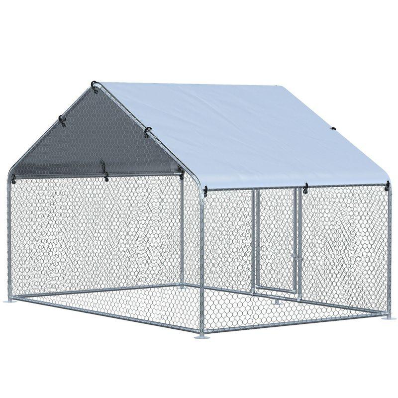 PawHut Galvanized Large Metal Chicken Coop Cage 1 Room Walk-in Poultry Hen Run House Rabbit Hutch UV & Water Resistant Cover