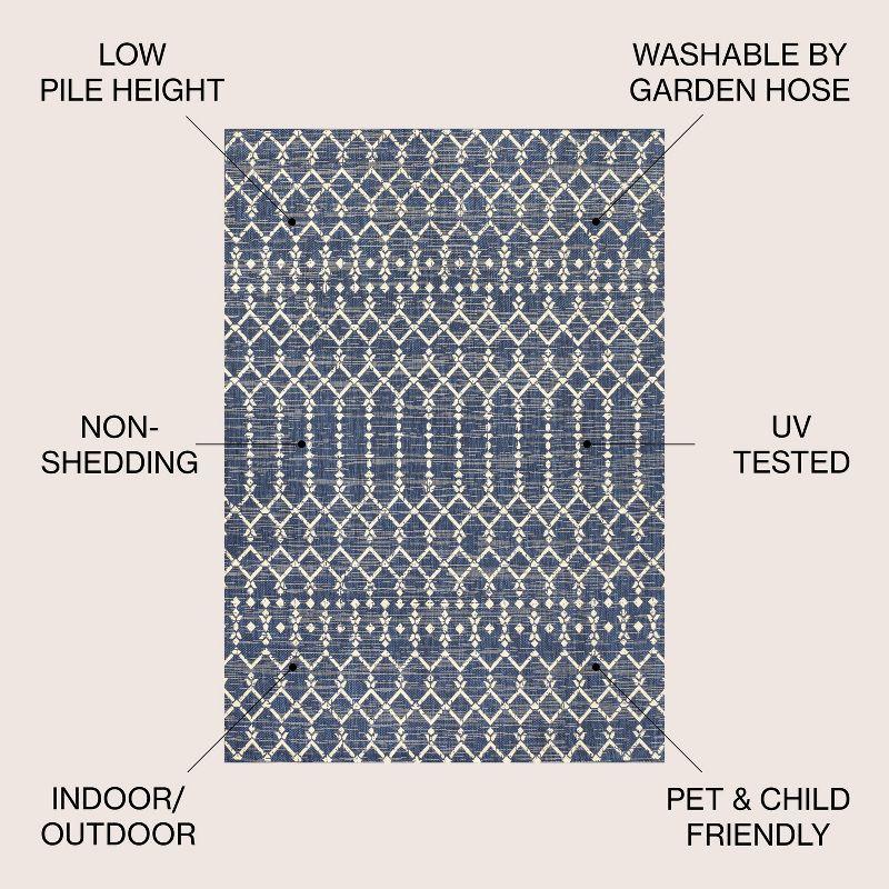 8' x 10' Ourika Moroccan Geometric Textured Weave Indoor/Outdoor Area Rug, Navy/Beige - JONATHAN Y