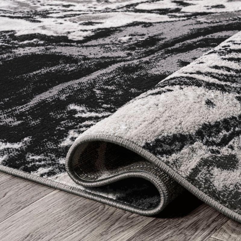 Abstract Swirl Marbled Black/Ivory 3x5 Synthetic Area Rug