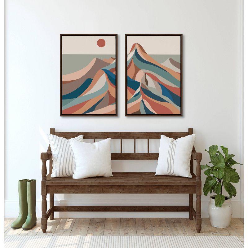 (Set of 2) 23" x 33" Sylvie Mid-Century Modern Mountains Framed Canvas Gray - Kate & Laurel All Things Decor