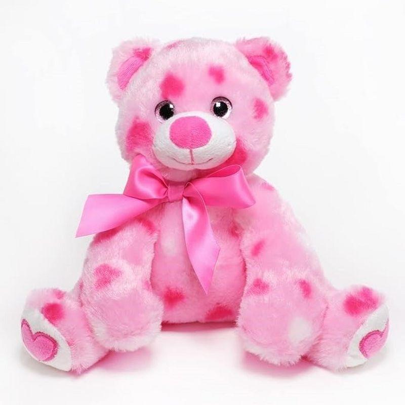 Bearington Pink Plush Stuffed Animal Teddy Bear with Hearts, 8.5 inches