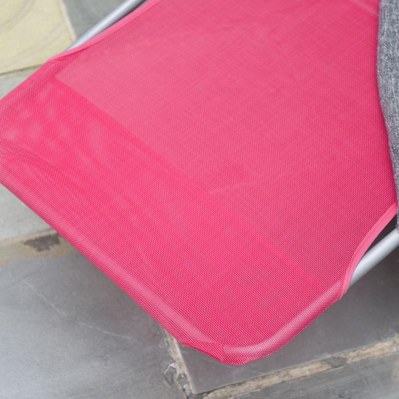 Outsunny Foldable Outdoor Chaise Lounge Chair, 5-Level Reclining Camping Tanning Chair with Breathable Mesh Fabric and Headrest, Pink