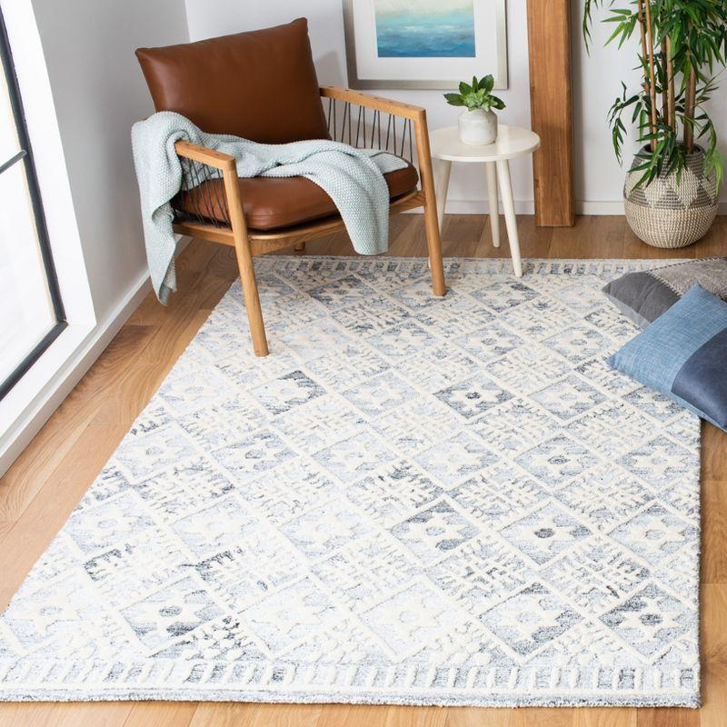 Grey and Ivory Hand-Tufted Wool Geometric Area Rug