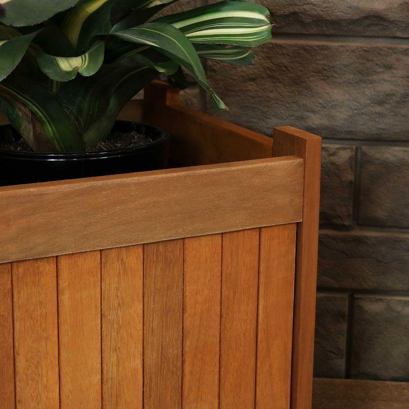 Sunnydaze Outside Meranti Wood Outdoor Planter Box with Teak Oil Finish for Garden, Porch and Patio  - 16" Square