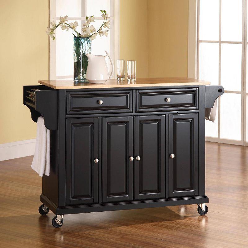 Full Size Wood Top Kitchen Cart Black - Crosley: Mobile Storage, 3 Cabinets, Spice Rack