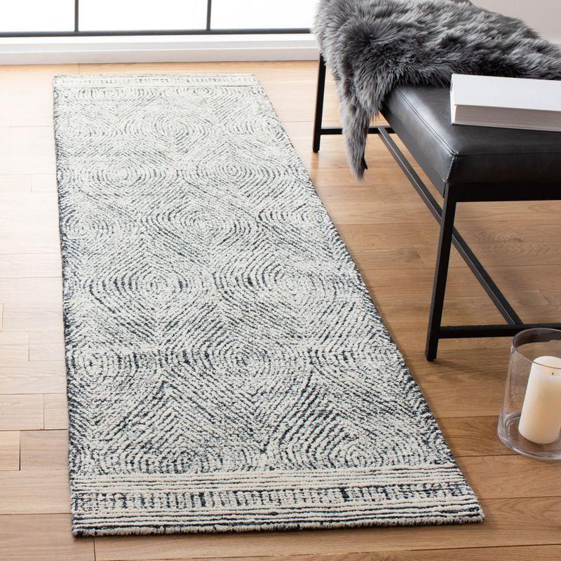 Ivory and Charcoal Handmade Wool Abstract Runner Rug