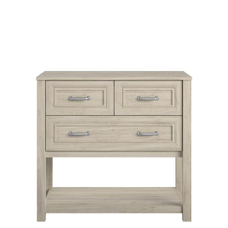 Light Walnut Coastal Kids' 3-Drawer Dresser with Open Shelf