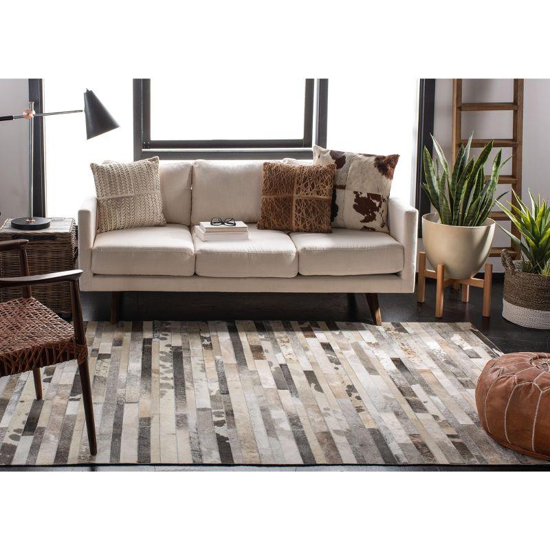 Hand-Knotted Gray Geometric Cowhide 6' Square Rug