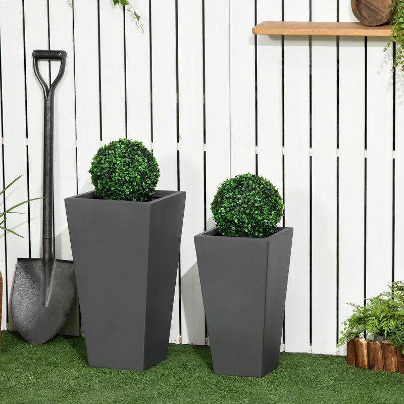 Magnesium Oxide Modern Outdoor Planters with Drainage, Gray, 2-Pack