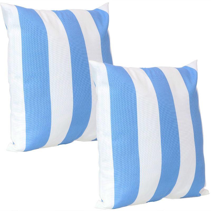 Sunnydaze Indoor/Outdoor Weather-Resistant Polyester Square Decorative Pillow Cover Only with Zipper Closure - Beach Bound Stripe - 2pk