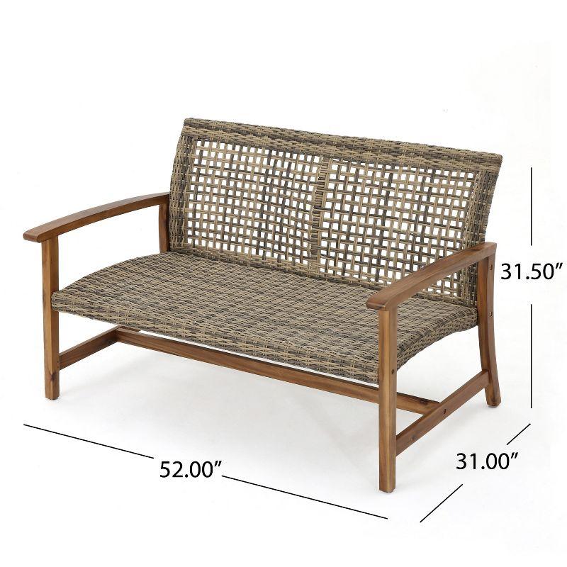 GDFStudio Jean Outdoor Acacia Wood and Wicker Loveseat, Brown