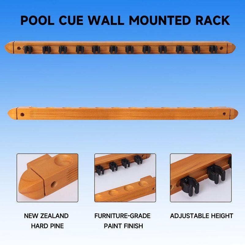 2-Piece Billiard Pool Cue Stick Wall Mounted Rack, Holds 12 Pool Cue Stick