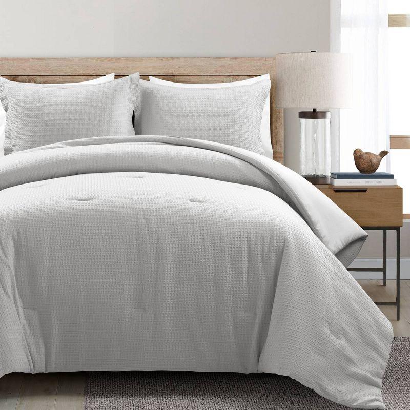 Full Gray Organic Cotton Waffle Comforter Set