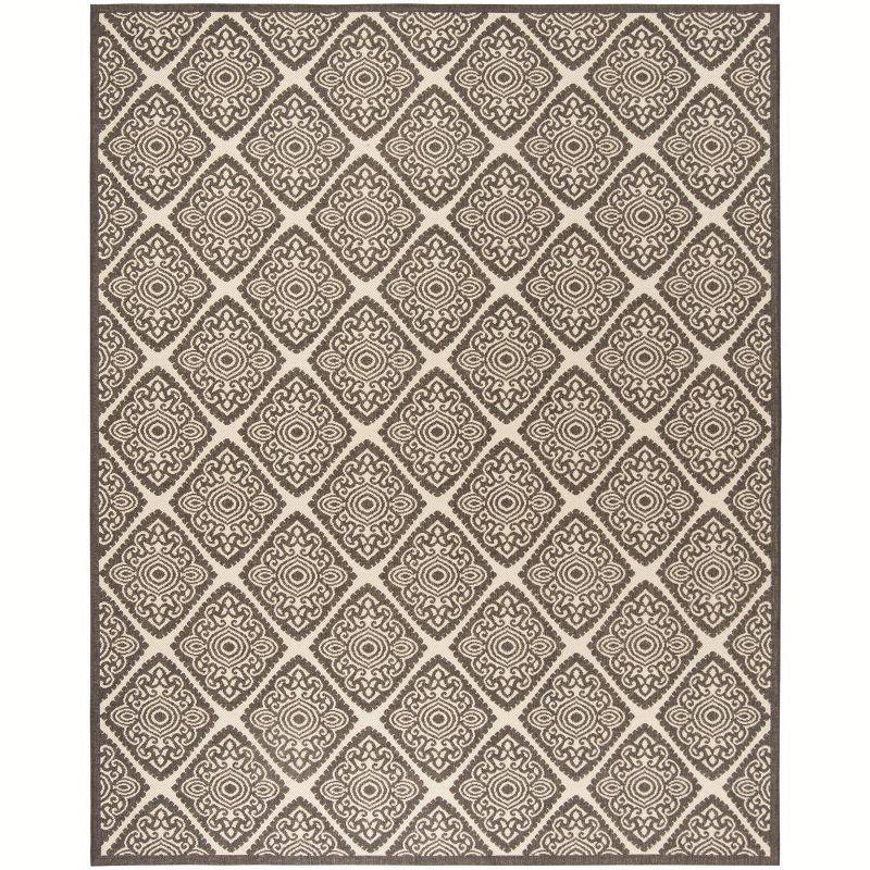 Reversible Cream/Brown Geometric Synthetic Area Rug 9' x 12'