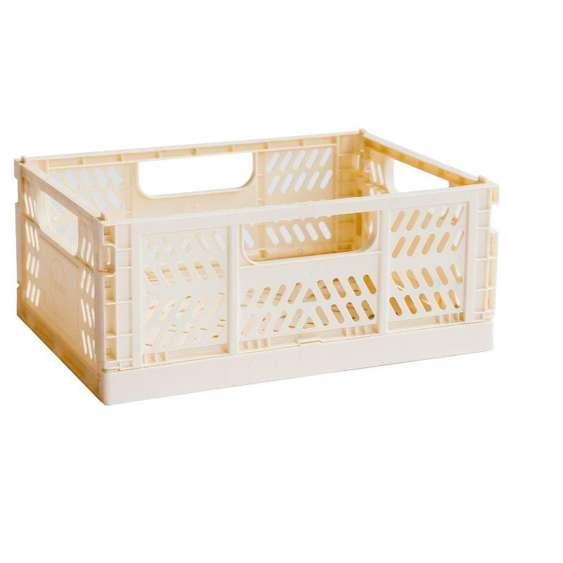 3 Sprouts Rectangular Recycled Plastic Foldable Crate (Medium Size) - Cream