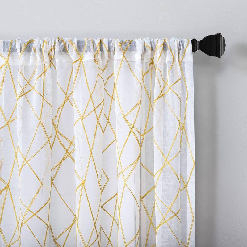 No. 918 Light Filtering Abstract Geometric Embroidery Rod Pocket Curtain Panel