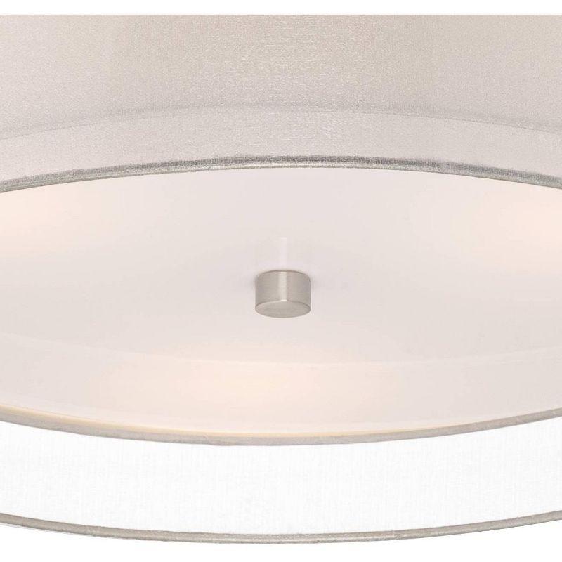 Possini Euro Design Ceiling Light Flush Mount Fixture Polished Nickel Double Drum 18" Wide for Bedroom Kitchen