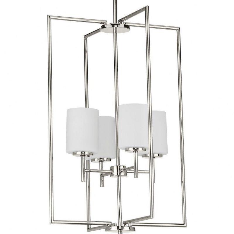 Elegant Replay 4-Light Foyer Pendant in Polished Nickel with Etched Glass