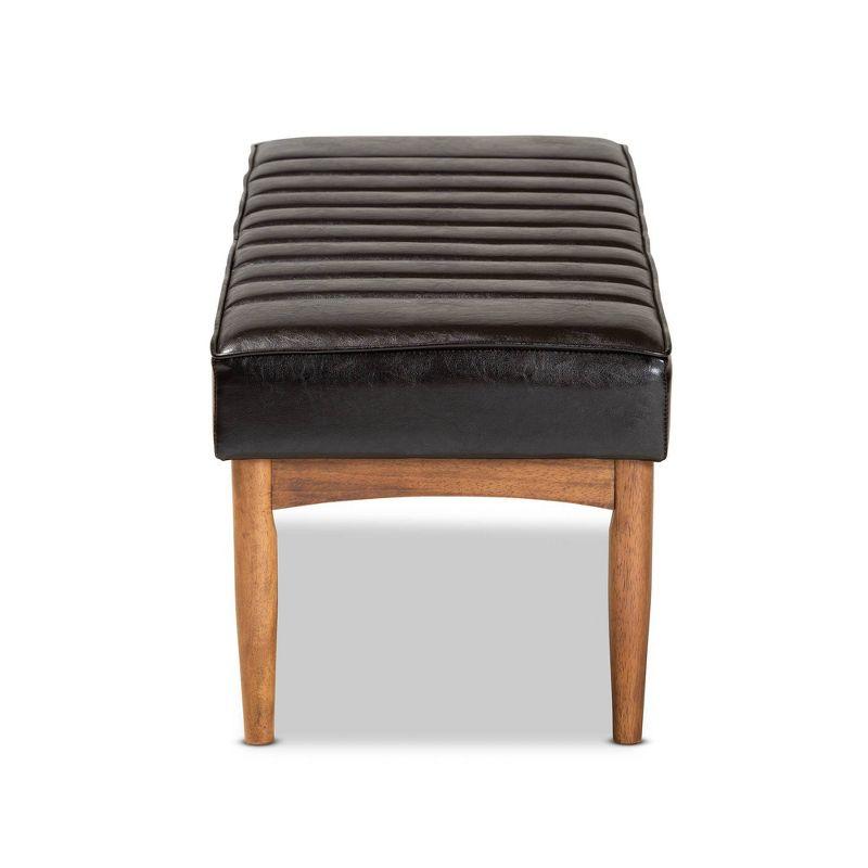 Daymond Wood Dining Ottoman Dark Brown/Walnut Brown - Baxton Studio: Mid-Century Tufted, Faux Leather