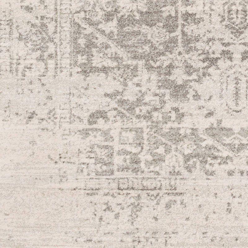 Gray Floral Motif Low Pile Runner Rug