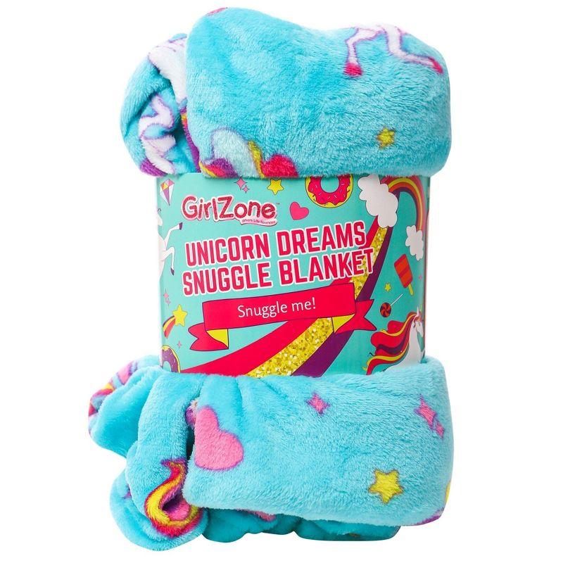 GirlZone Unicorn Fleece Blankets for Girls, Large Fluffy Blankets for Teen Girls with Cute Unicorn and Mermaid Designs