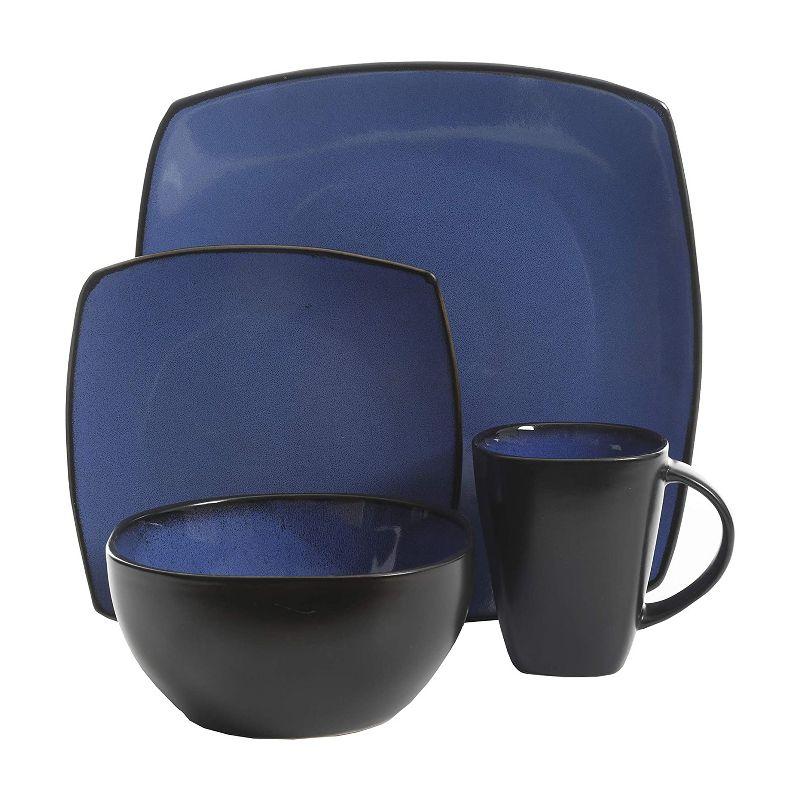 Gibson Elite Soho Lounge 16 Piece Reactive Glaze Durable Microwave and Dishwasher Safe Plates, Bowls, and Mugs Dinnerware Set, Blue