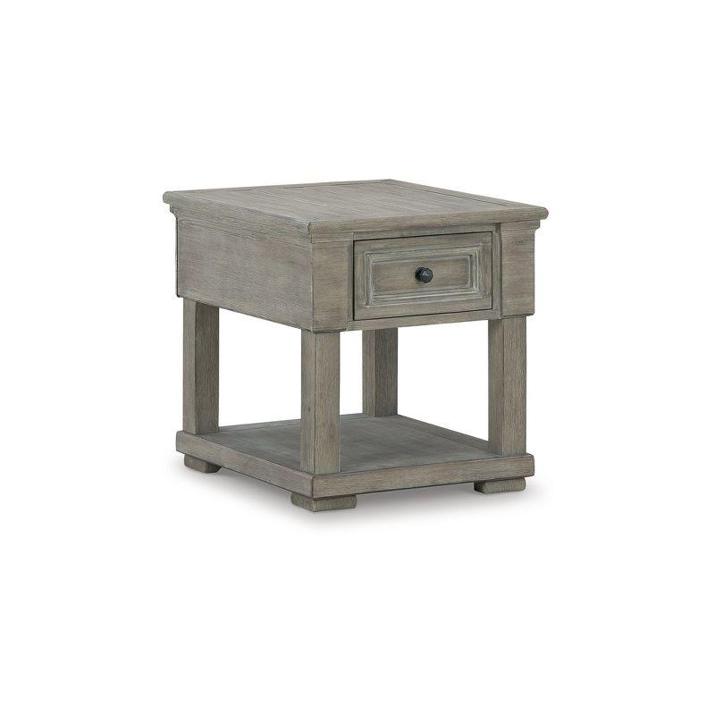 Beige Rectangular Wood End Table with Storage