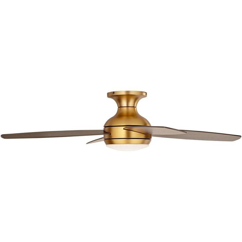 52" Casa Vieja Elite Modern Hugger Indoor Ceiling Fan with Light LED Remote Control Soft Brass Walnut Brown Opal Glass for Living Room Kitchen House