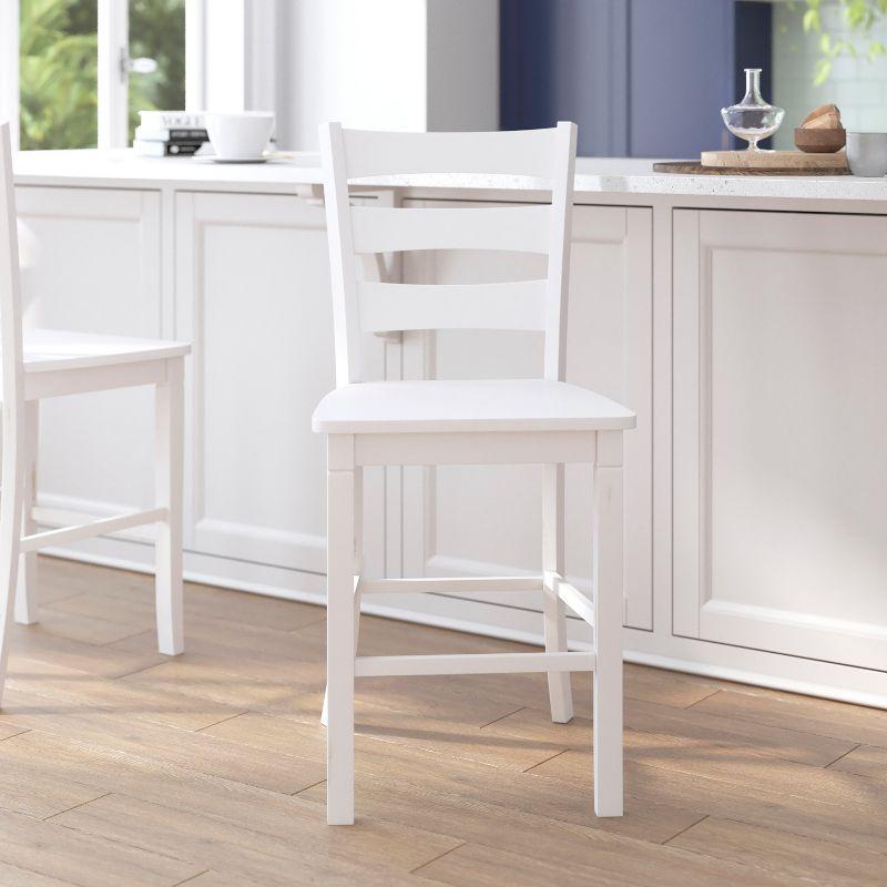 Flash Furniture Liesel Set of 2 Commercial Grade Wooden Classic Ladderback Counter Height Barstool with Solid Wood Seat