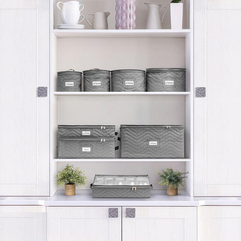 Sorbus 4 Piece Quilted China Dinnerware Storage Cases - for Dinnerware, Plate Organizer (Gray)