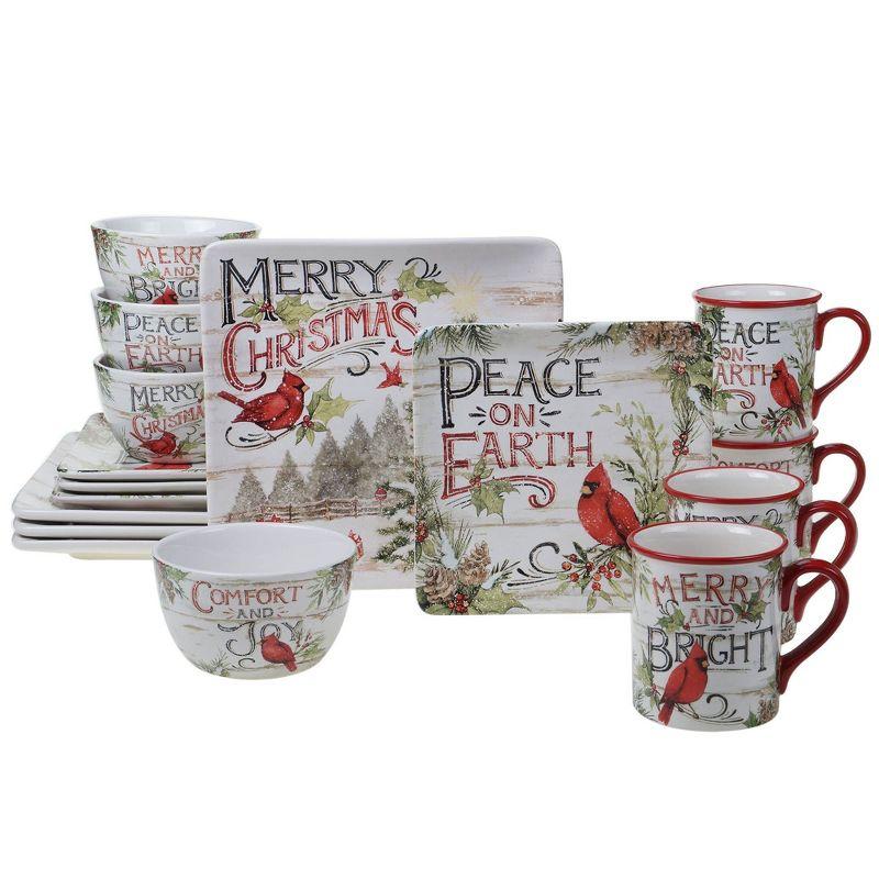 16-Piece Ceramic Evergreen Christmas Dinnerware Set