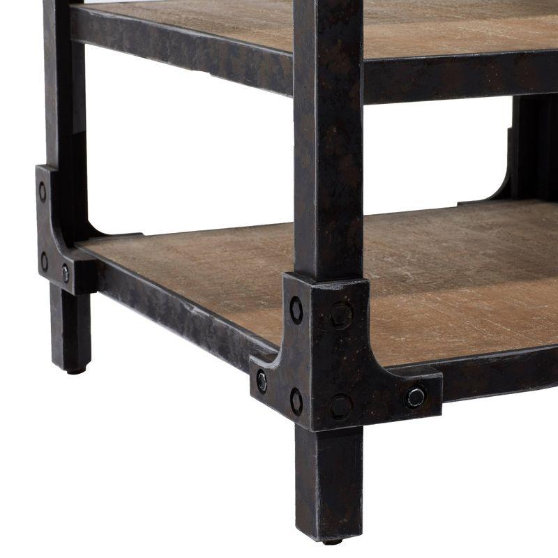 Olivia & May Industrial 3 Tier Side Table Brown: Sturdy Wood Frame, Fixed Shelves, Square Shape