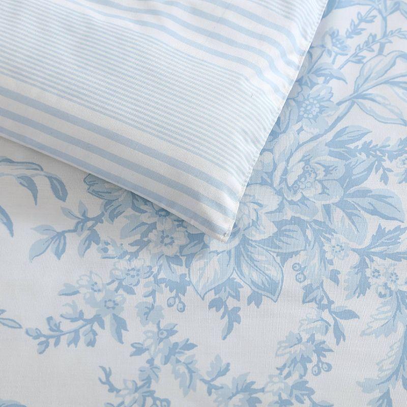 Laura Ashley 3pc King Bedford Comforter Bedding Set Blue: Cotton Reversible, OEKO-TEX Certified, Floral Design