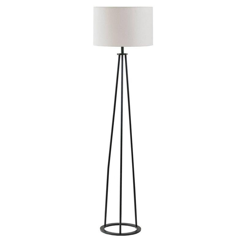 Clyde 60" Black Metal Tripod Floor Lamp with White Linen Shade