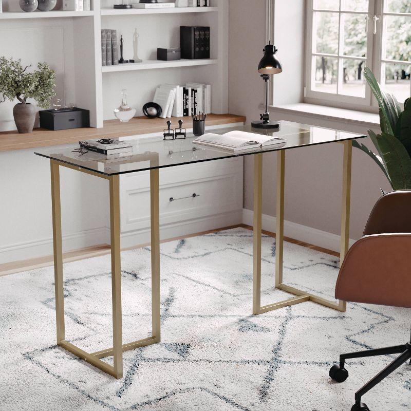 Huddleston Martha Stewart Eli Tempered Glass Top Home Office Desk with Steel Frame