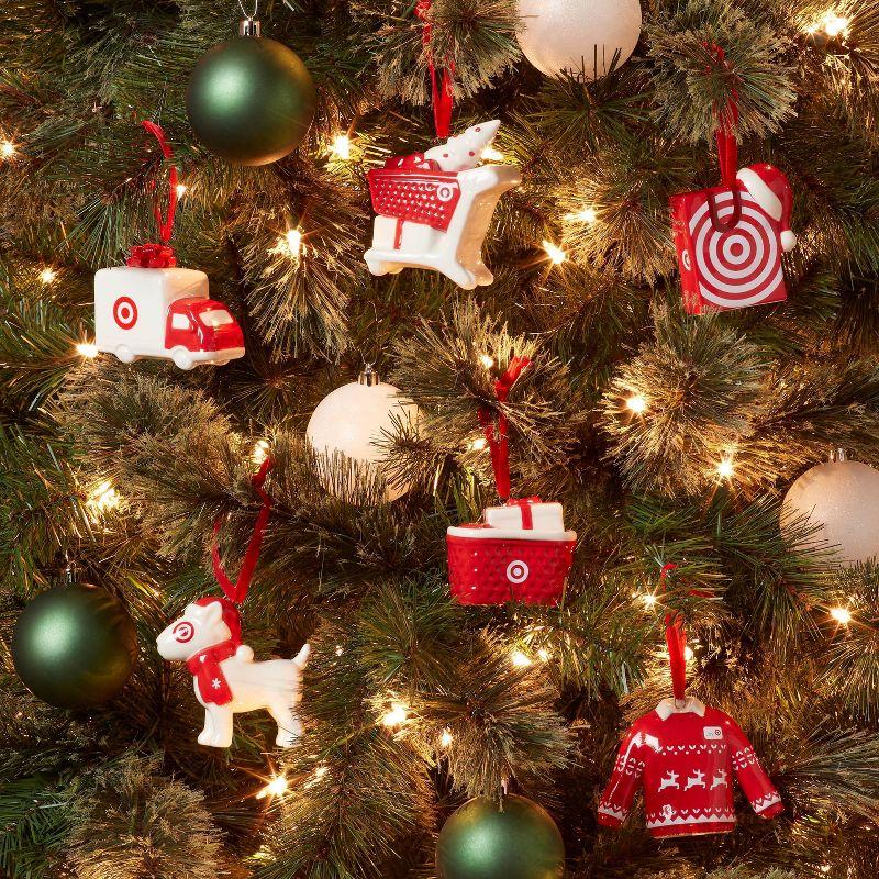 6pc Ceramic Target Christmas Tree Ornament Set Red/White - Wondershop™