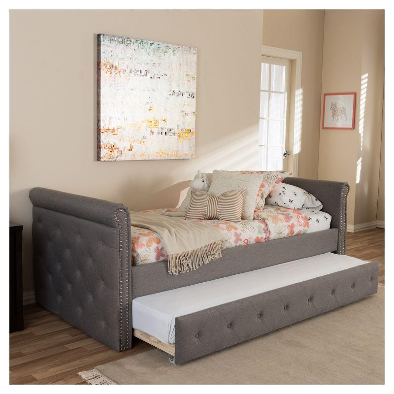 Gray Twin Upholstered Daybed with Tufted Nailhead Trim and Trundle