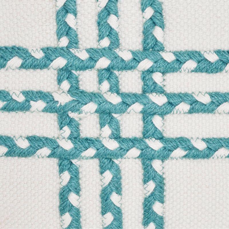 Lively Turquoise & Ivory Cross Braided 14"x20" Outdoor Lumbar Pillow