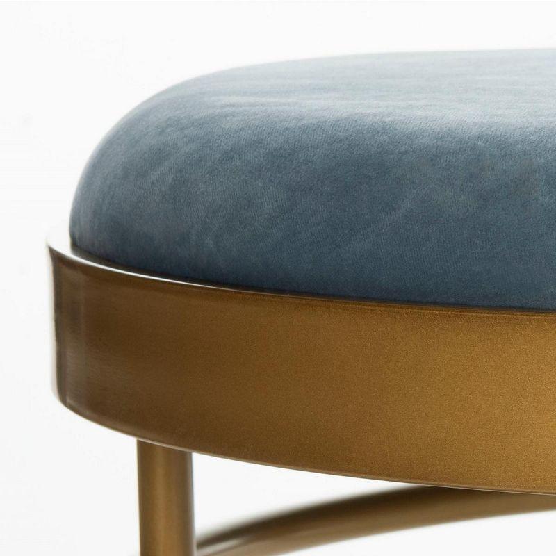 63'' Luxe Transitional Slate Blue Velvet and Gold Oval Bench