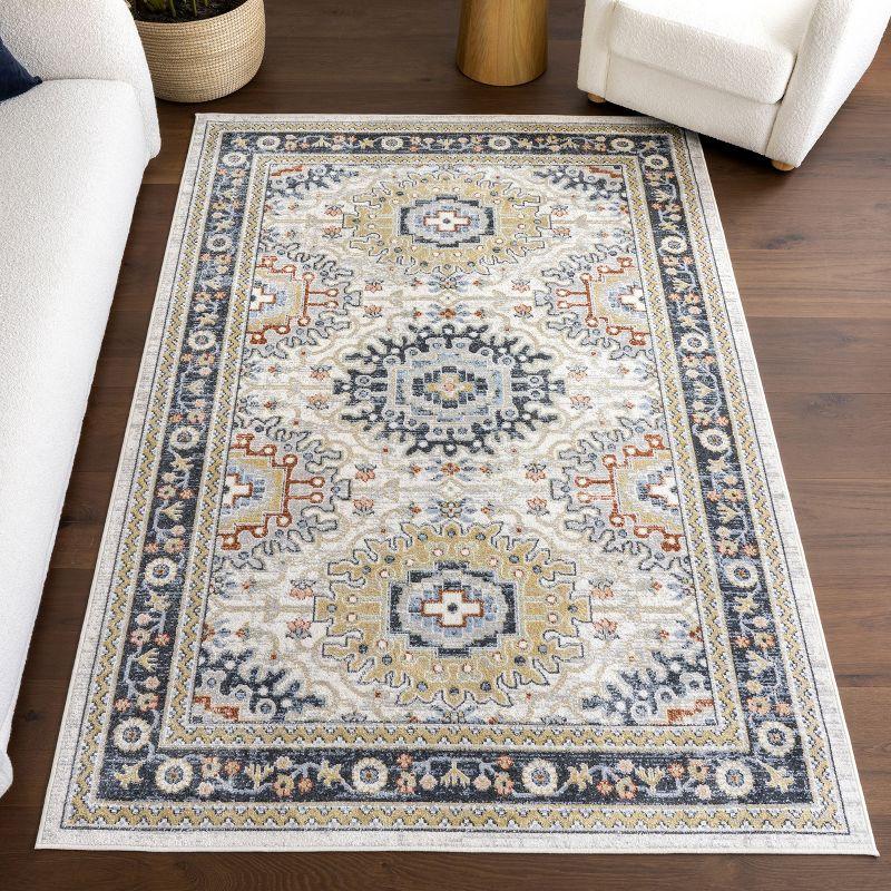 Blue Medallion Synthetic 8' x 10' Washable Area Rug